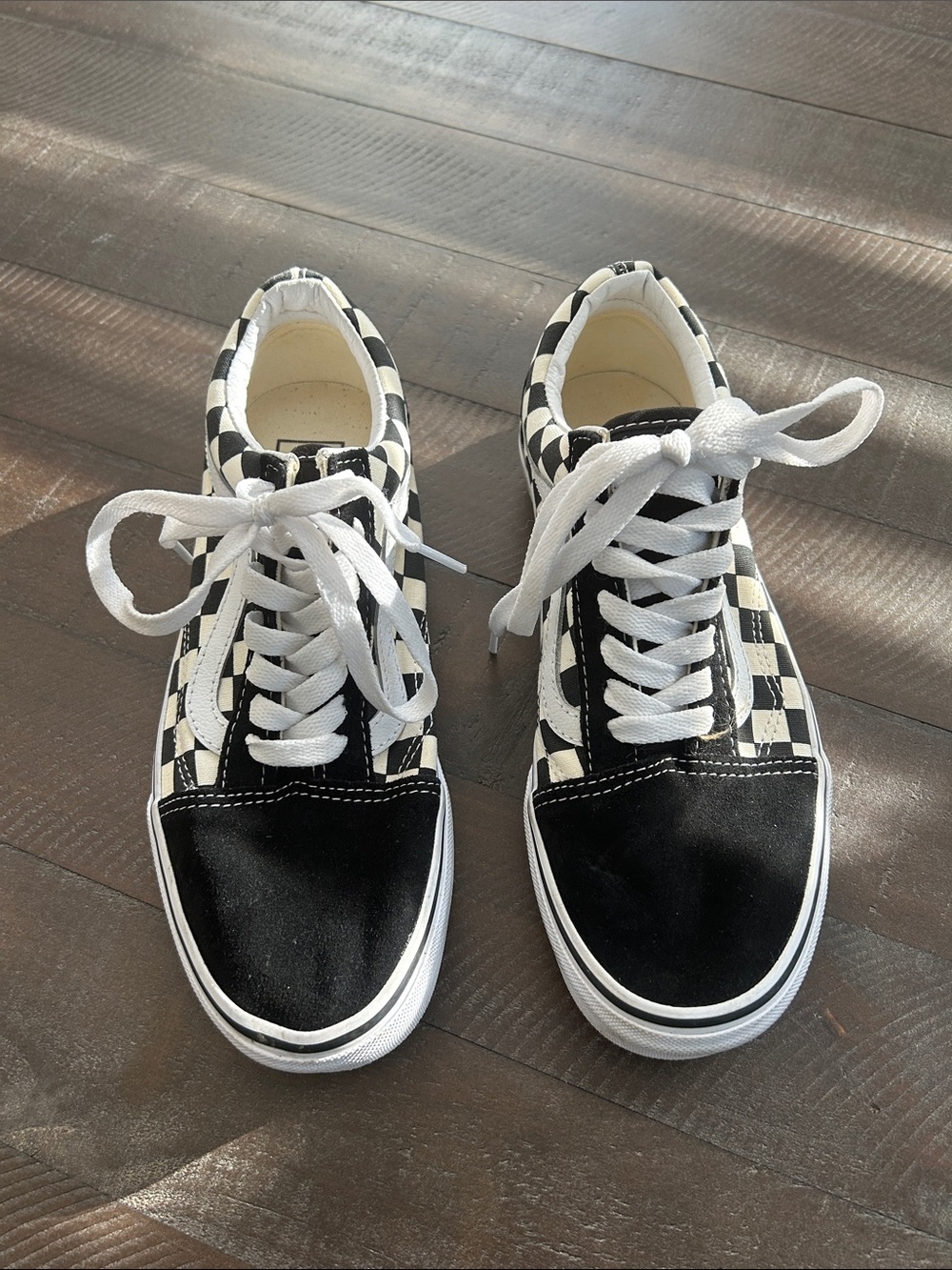 Vans Black and White Checkerboard Lace-Up Sneakers with Suede